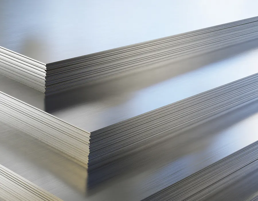 Stacked aluminized steel sheets showing different coating types