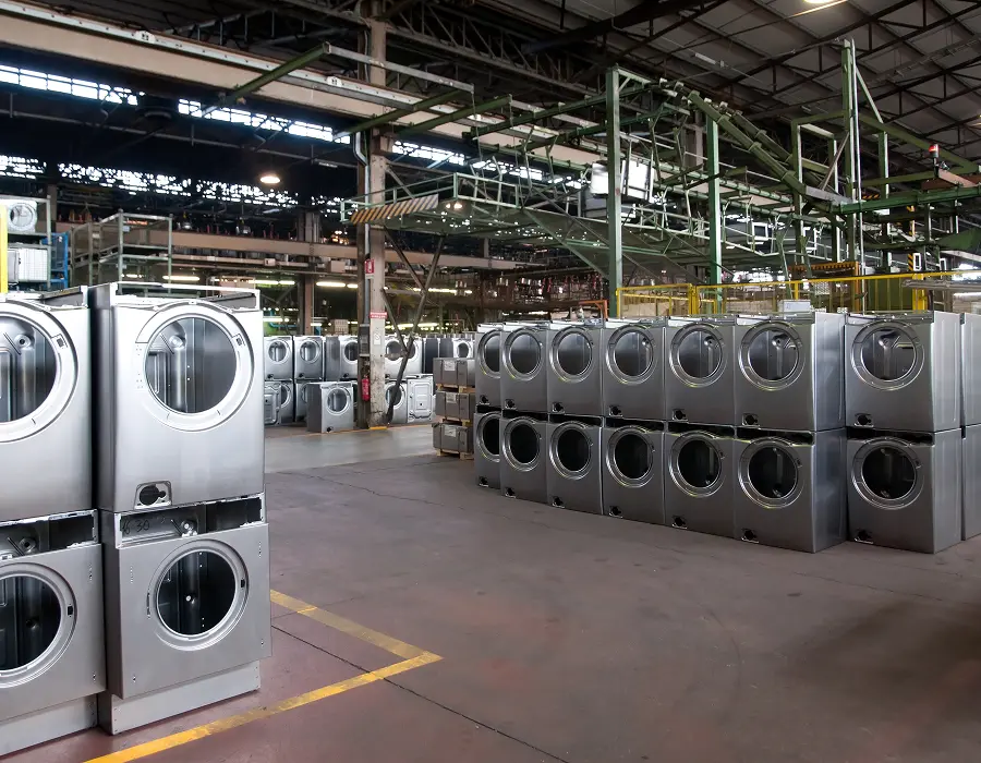 Aluminized steel appliance components on a production line