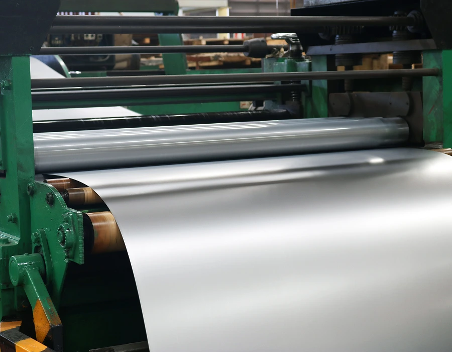 Cold rolled steel sheet running through processing rollers