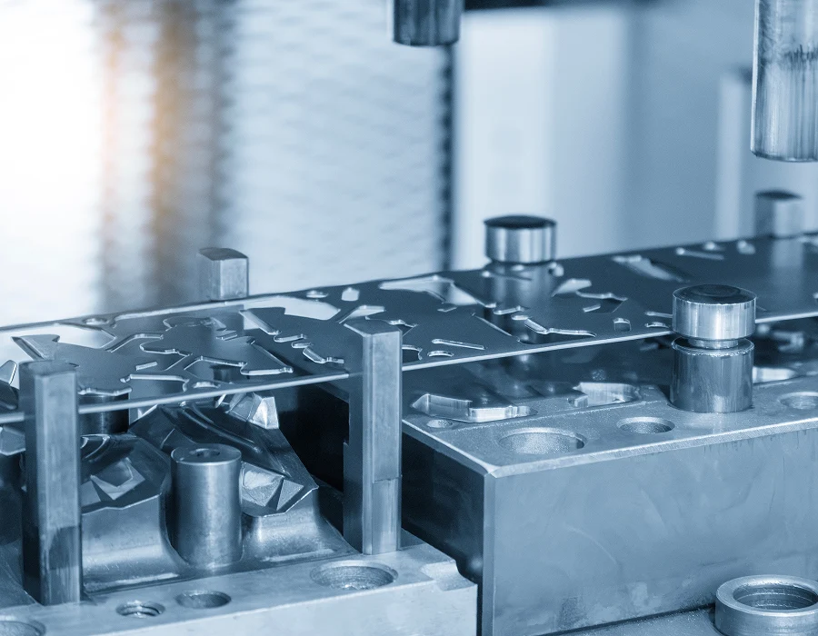 Cold rolled steel parts being formed on a manufacturing line