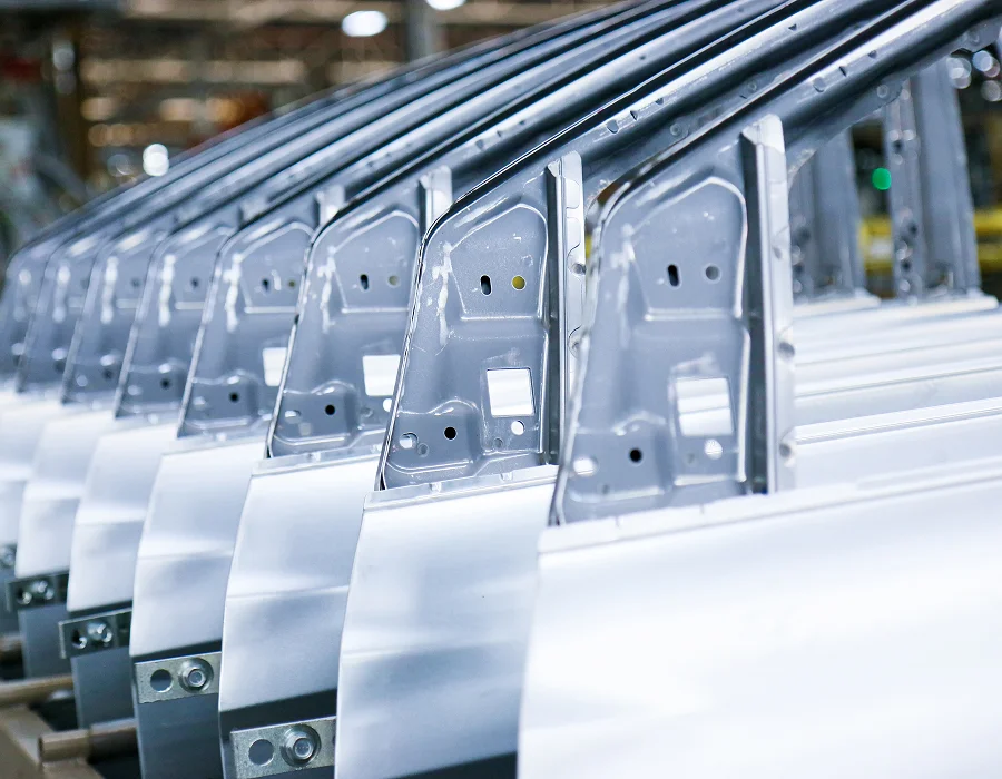 Galvannealed steel parts on an automotive production line