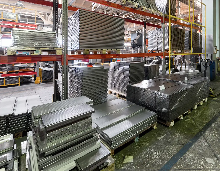 Hot dipped galvanized steel coils and sheets in a warehouse